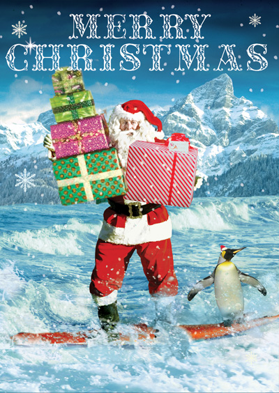 Merry Christmas Surfing Santa Pack of 5 Greeting Cards - Click Image to Close